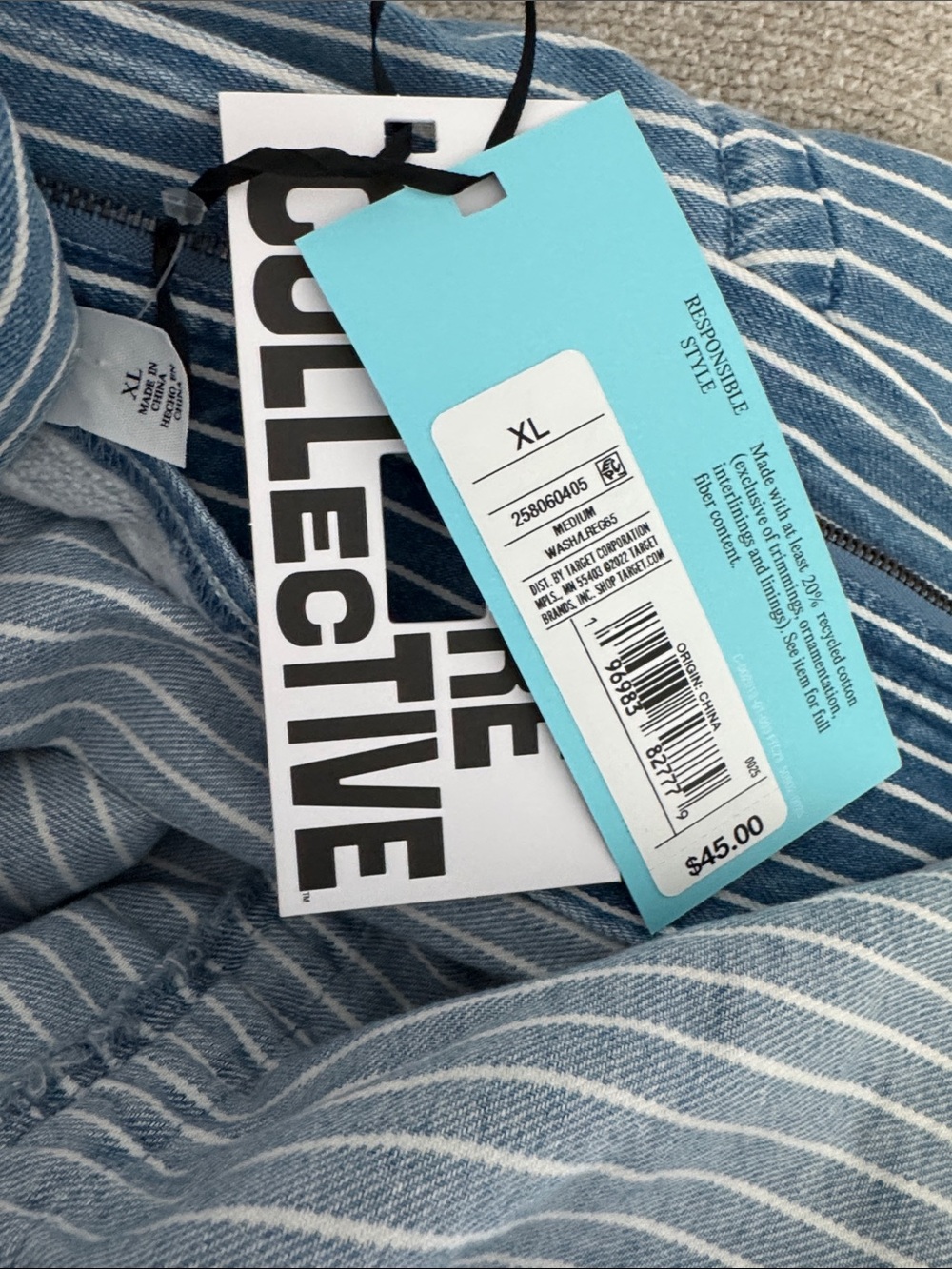 Striped Light Blue Utility Jacket with Drawstring - Picture 4 of 5